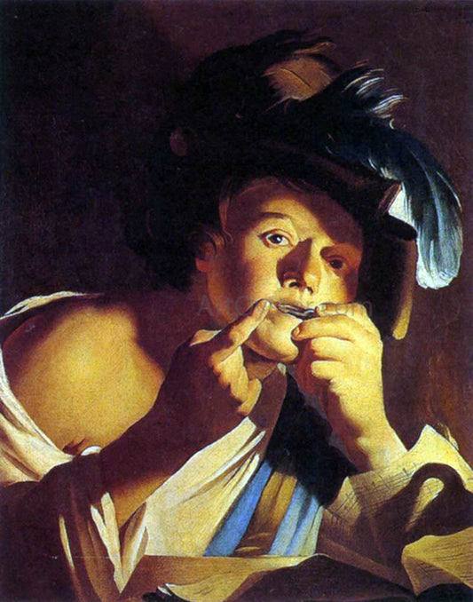  Dirck Van Baburen Man Playing a Jew's Harp - Canvas Print