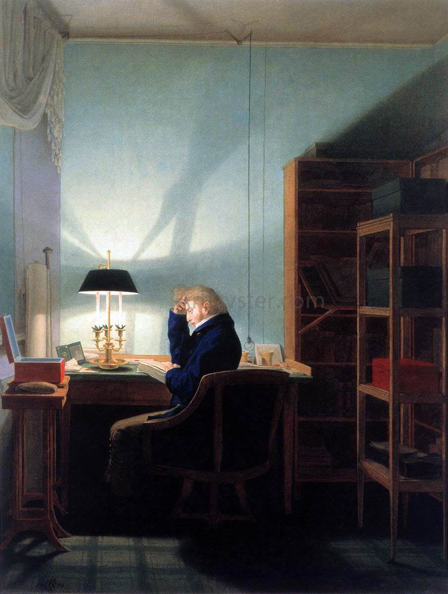  Georg Friedrich Kersting Man Reading at Lamplight - Canvas Print