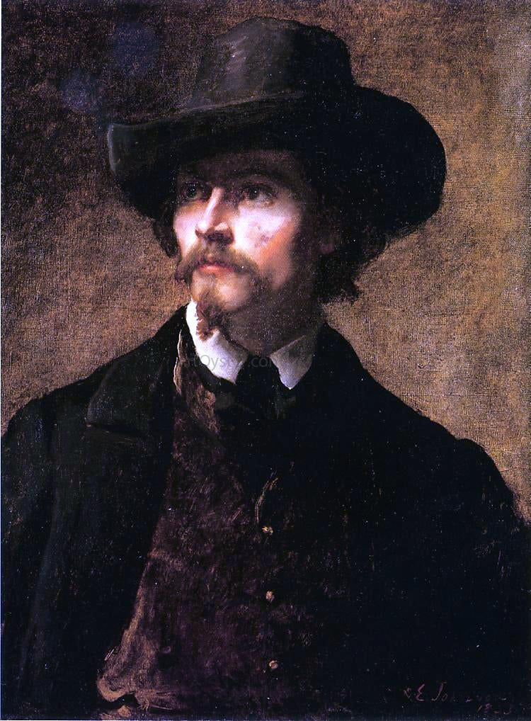  Eastman Johnson Man with a Hat (also known as Self Portrait) - Canvas Print