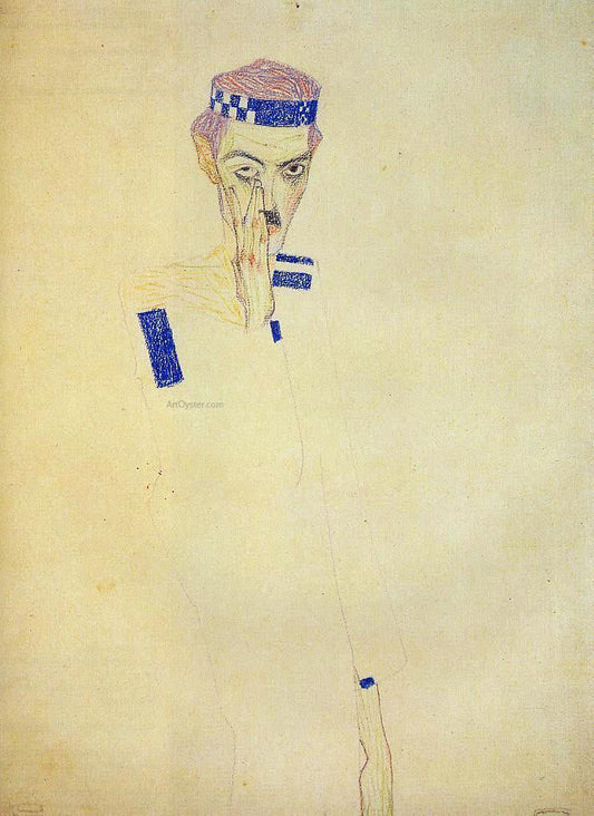  Egon Schiele Man with Blue Headband and Hand on Cheek - Canvas Print