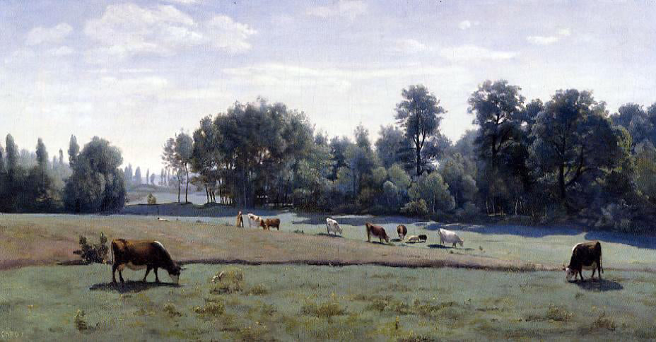  Jean-Baptiste-Camille Corot Marcoussis - Cows Grazing - Canvas Print