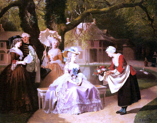  Joseph Caraud Marie Antoinette and Louis XVI in the Garden of the Tuileries with Madame Lambale - Canvas Print
