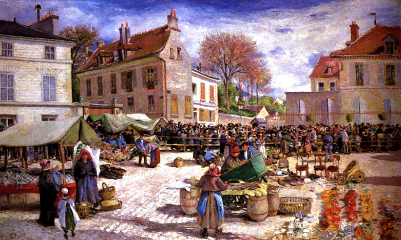  Ludovic Piette Market Place at Pontoise - Canvas Print