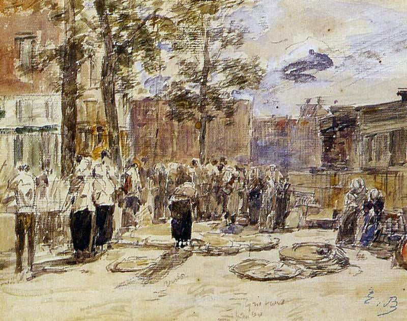  Eugene-Louis Boudin Market Scene - Canvas Print