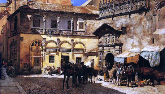  Edwin Lord Weeks Market Square in Front of the Sacristy and Doorway of the Cathedral, Granada - Canvas Print