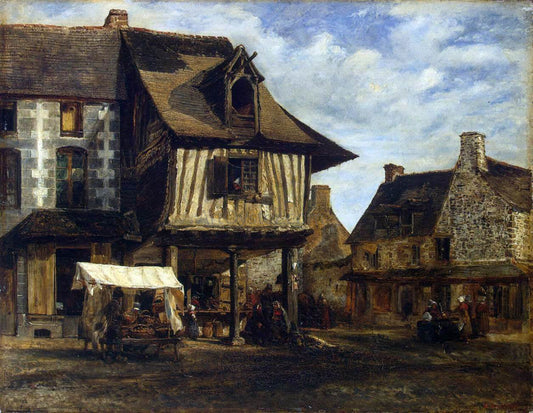  Theodore Rousseau Market-Place in Normandy - Canvas Print