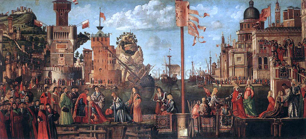  Vittore Carpaccio Meeting of the Betrothed Couple and the Departure of the Pilgrims - Canvas Print