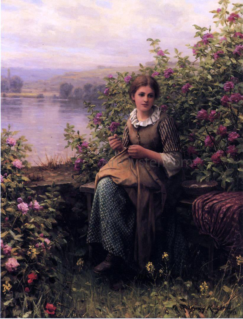  Daniel Ridgway Knight Mending - Canvas Print