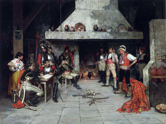  Domingo Munoz Cuesta Militares en la Taberna - Canvas Print