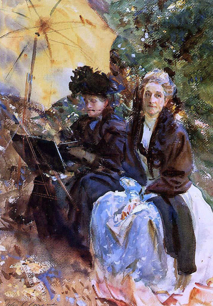  John Singer Sargent Miss Wedewood and Miss Sargent Sketching - Canvas Print