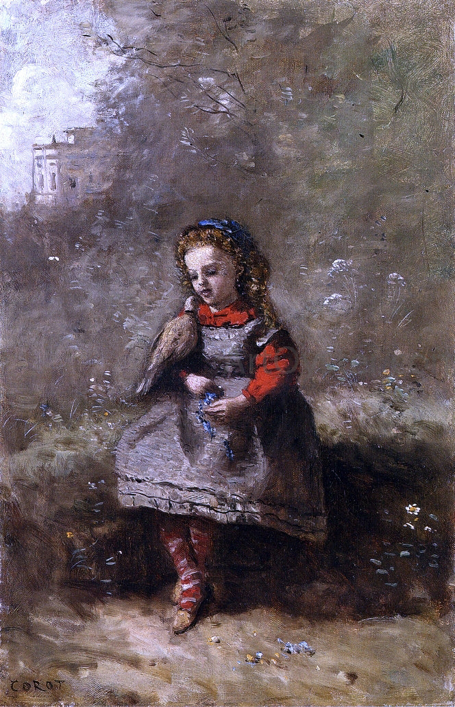  Jean-Baptiste-Camille Corot Mlle. Leotine Desavary Holding a Turtledove - Canvas Print