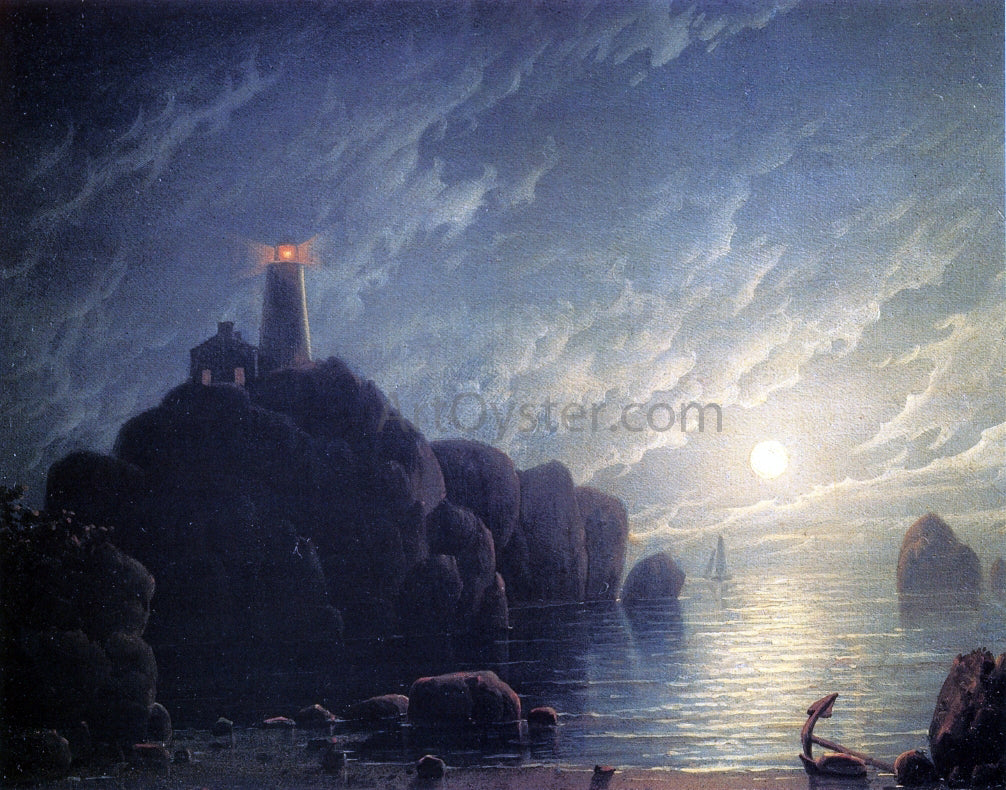  Robert Salmon Moonlight and Lighthouse - Canvas Print