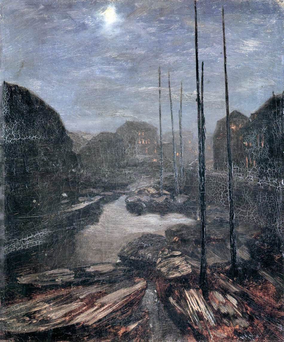  Adolph Von Menzel Moonlight on the Friedrichskanal in Old Berlin - Canvas Print