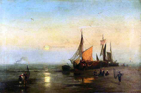  Herman Herzog Moonlit Fishing Scene - Canvas Print