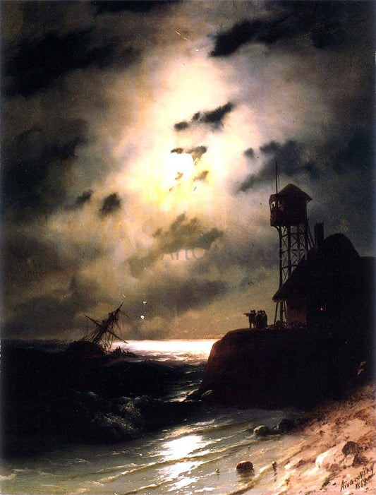  Ivan Constantinovich Aivazovsky Moonlit Seascape With Shipwreck - Canvas Print