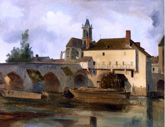  Jean-Baptiste-Camille Corot Moret sur Loing, the Bridge and the Church - Canvas Print