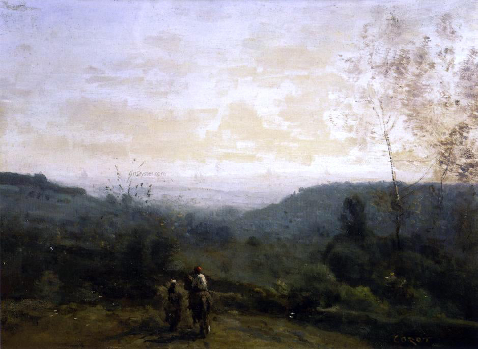  Jean-Baptiste-Camille Corot Morning, Fog Effect - Canvas Print