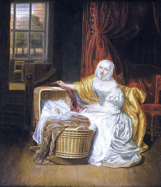  Samuel Van Hoogstraten Mother with a Child in a Wicker Cradle - Canvas Print