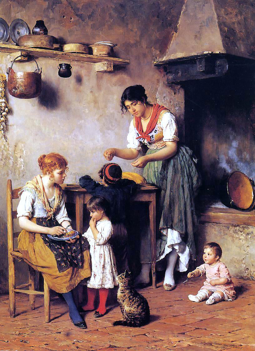  Eugene De Blaas Mother's Little Helper - Canvas Print