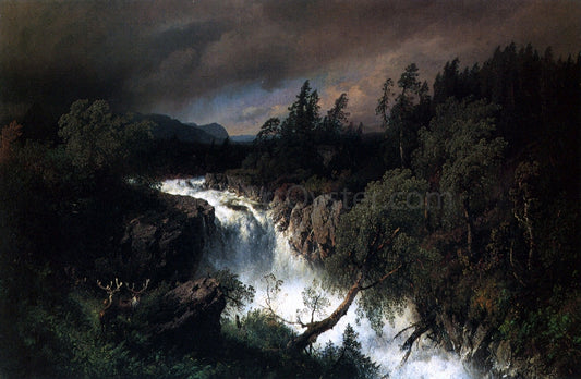  Herman Herzog Mountain Landscape and Waterfall - Canvas Print