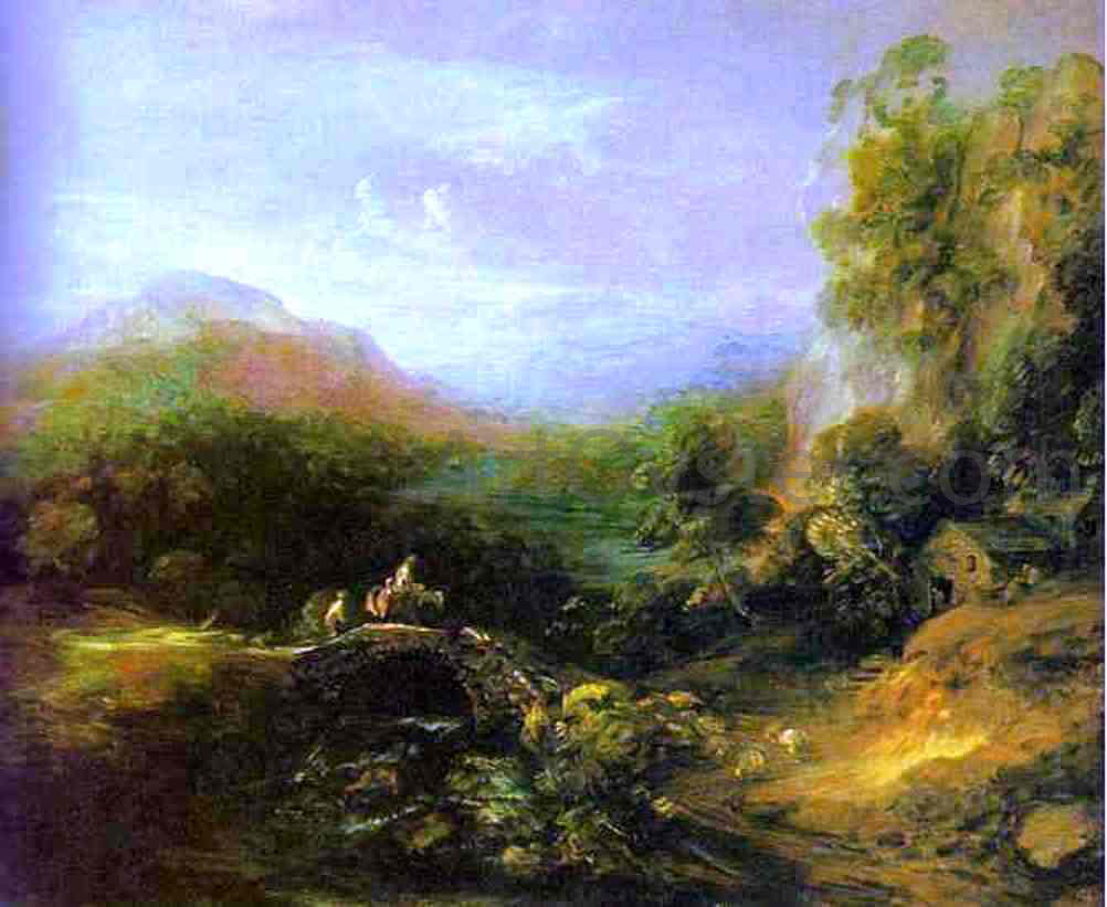  Thomas Gainsborough Mountain Landscape with Peasants Crossing a Bridge - Canvas Print