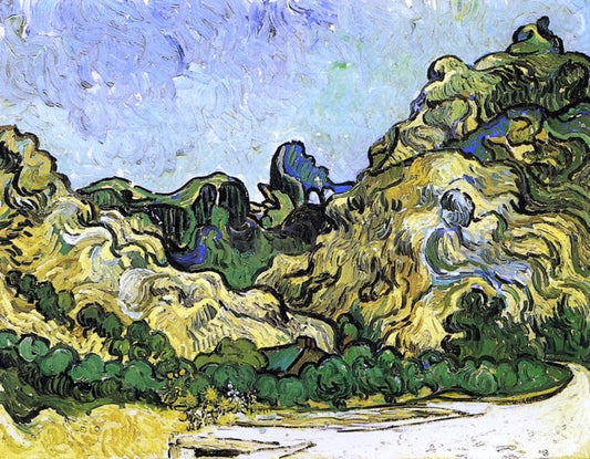 Vincent Van Gogh Mountains at Saint-Remy with Dark Cottage - Canvas Print
