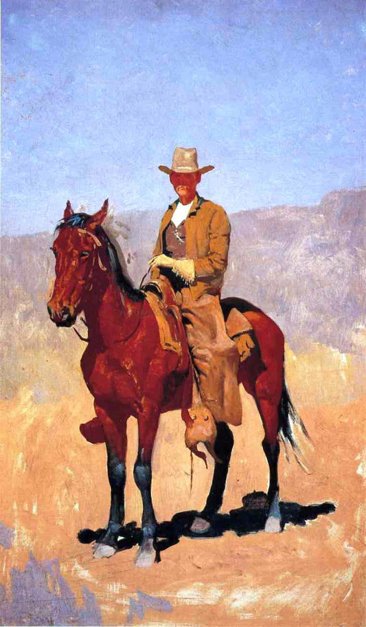  Frederic Remington Mounted Cowboy in Chaps with Race Horse - Canvas Print