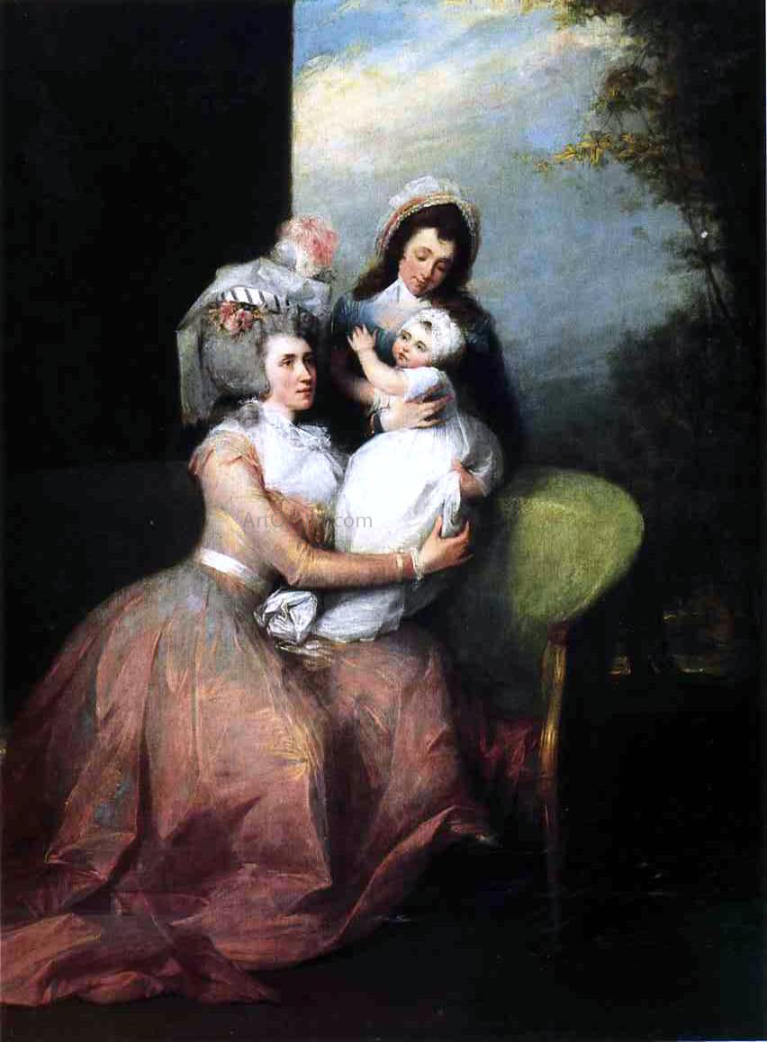  John Trumbull Mrs. John Barker Church (Angelica Schuyler), Son Philip and Servant - Canvas Print