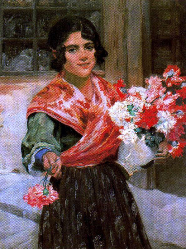  Ignacio Diaz Olano Muchacha con Flores - Canvas Print