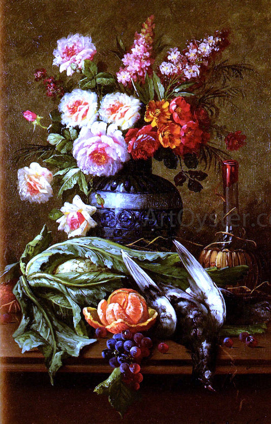  Modeste Carlier Nature Morte Aux Fleurs Et A L'Orange - Canvas Print