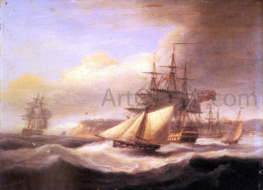 Thomas Luny Naval ships setting sail with a revenue cutter off Berry Head, Torbay - Canvas Print