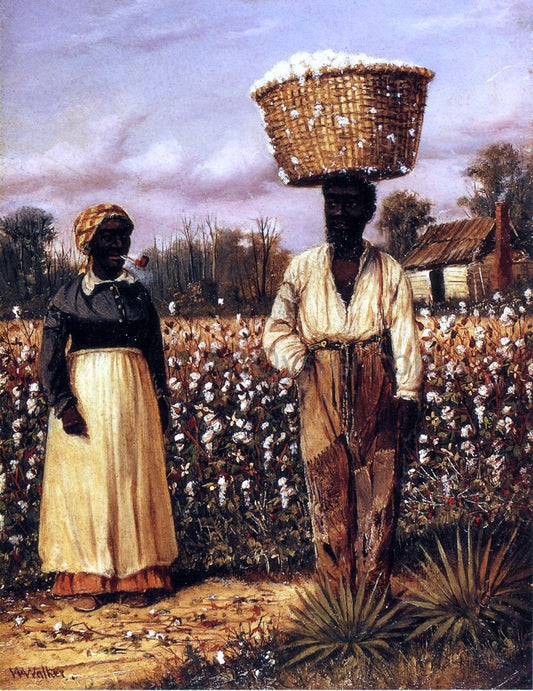  William Aiken Walker Negro Man and Woman in Cotton Field with Cotton Baskets - Canvas Print