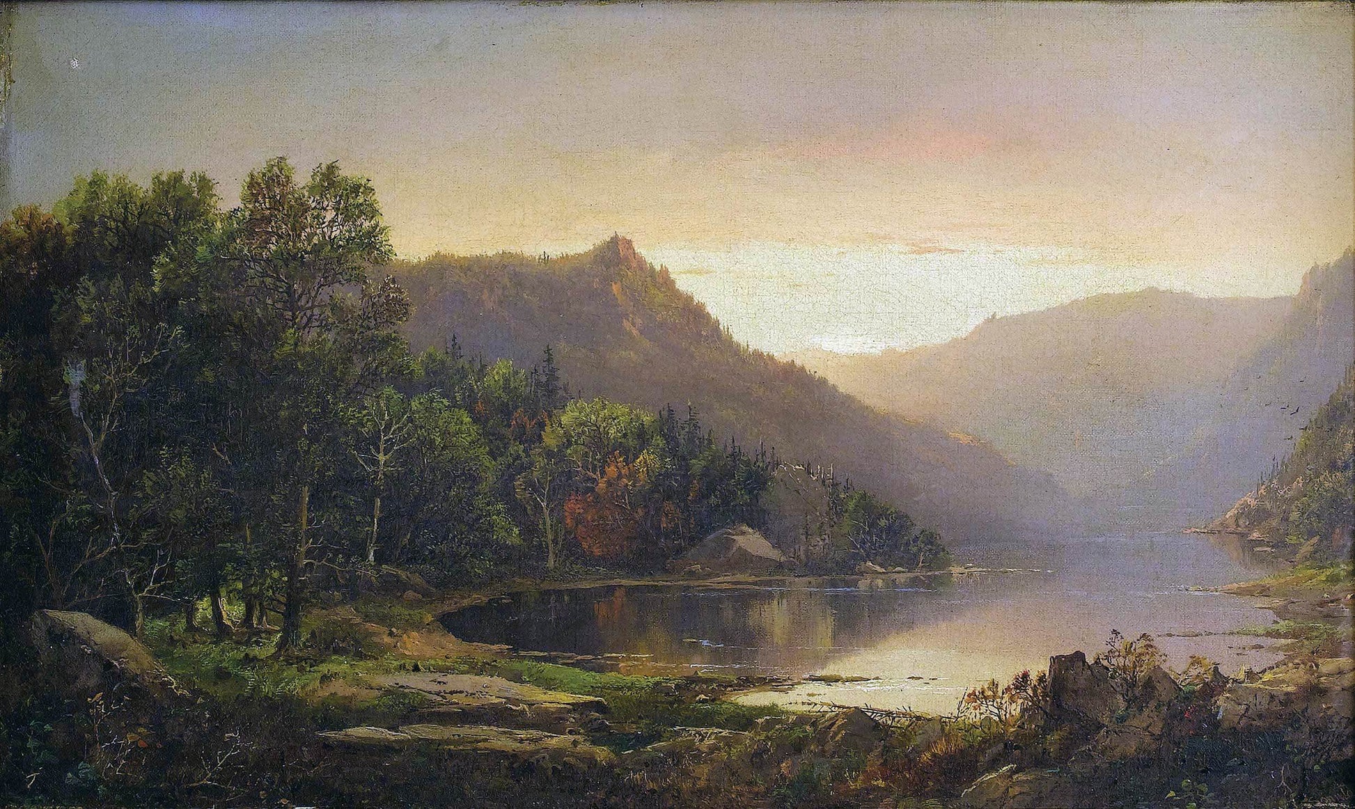  William Louis Sonntag New England Mountain Lake at Sunrise - Canvas Print