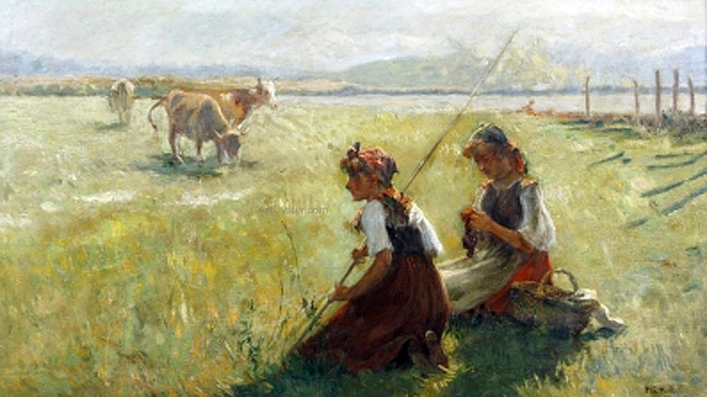  Alberto Pla Y Rubio Ninas en el Campo - Canvas Print