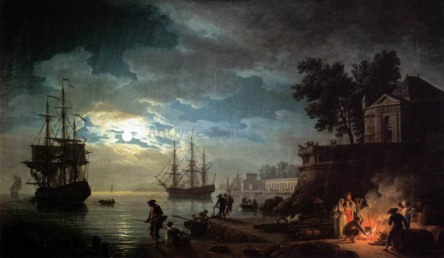  Claude-Joseph Vernet Night: Seaport by Moonlight - Canvas Print