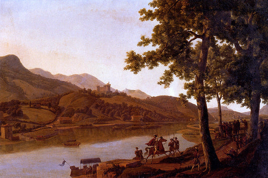  Alexandre-Louis-Robert-Millin Duperreux Nobles Disembarking Along The Banks Of A River - Canvas Print