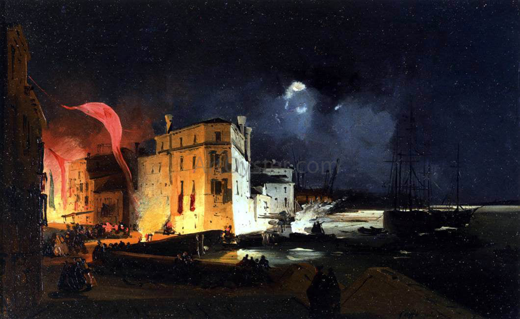  Ippolito Caffi Nocturnal Celebrations in Via Eugenia at Venice - Canvas Print