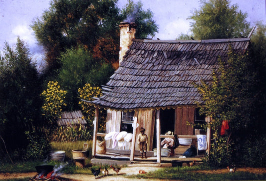  William Aiken Walker North Carolina Cabin with Scalloped Trim on Roof and Wild Cannas - Canvas Print