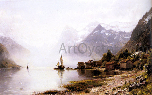  Anders Monsen Askevold Norwegian Fjord with Snow Capped Mountains - Canvas Print