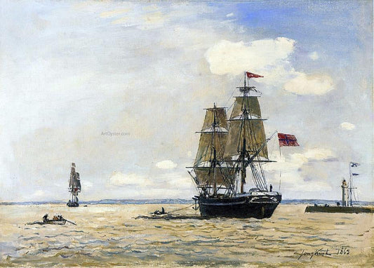  Johan Barthold Jongkind Norwegian Naval Ship Leaving the Port of Honfleur - Canvas Print
