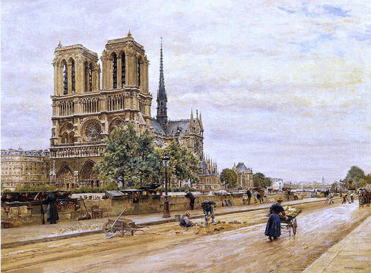  Marie-Francois Firmin-Girard Notre dame de Paris and the Flower Market - Canvas Print