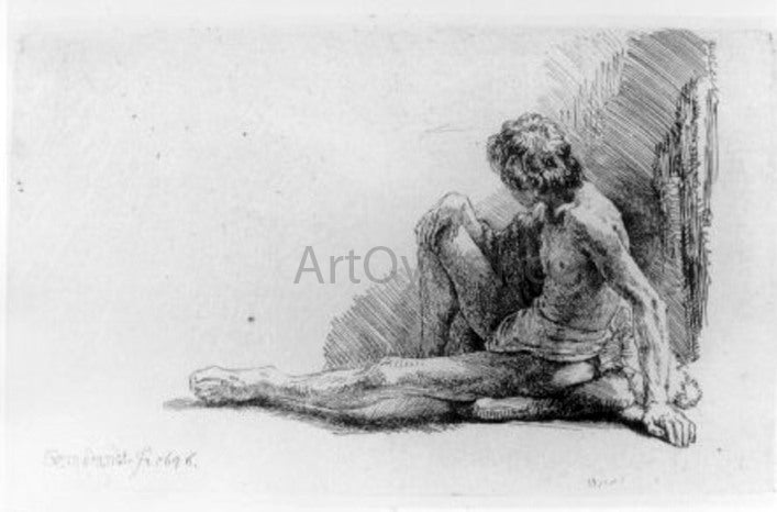  Rembrandt Van Rijn The Nude Man Seated on the Ground with One Leg Extended - Canvas Print