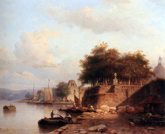  Everhardus Koster Numerous Townsfolk On A Quay Of A Town Along The Rhine - Canvas Print