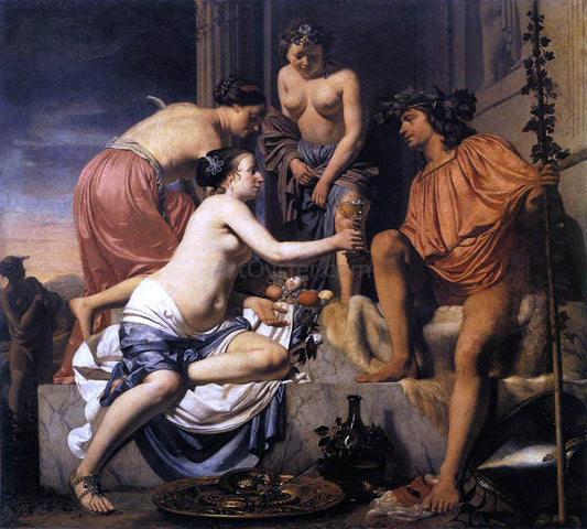  Caesar Van Everdingen Nymphs Offering the Young Bacchus Wine, Fruit and Flowers - Canvas Print