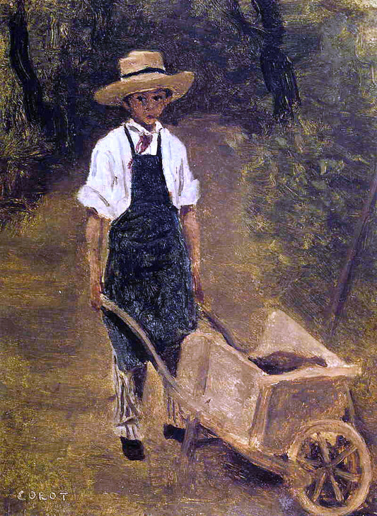 Jean-Baptiste-Camille Corot Octave Chamouillet Pushing a Wheelbarrow in a Garden - Canvas Print