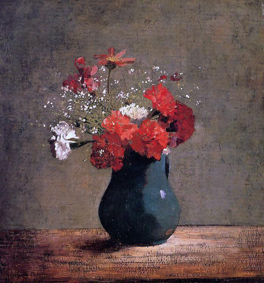  Odilon Redon Oeiollets et gypsophile dans un pichet vert - Canvas Print