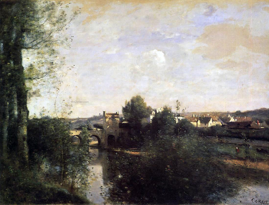  Jean-Baptiste-Camille Corot Old Bridge at Limay, on the Seine - Canvas Print