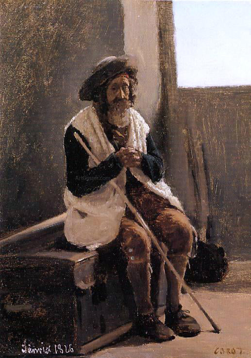 Jean-Baptiste-Camille Corot Old Man Seated on Corot's Trunk - Canvas Print