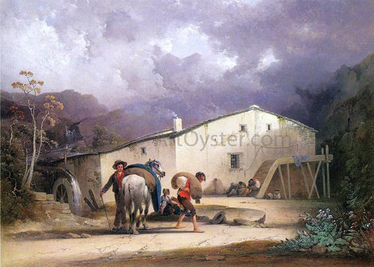  Joshua Shaw Old Mill, Miller and Horse - Canvas Print