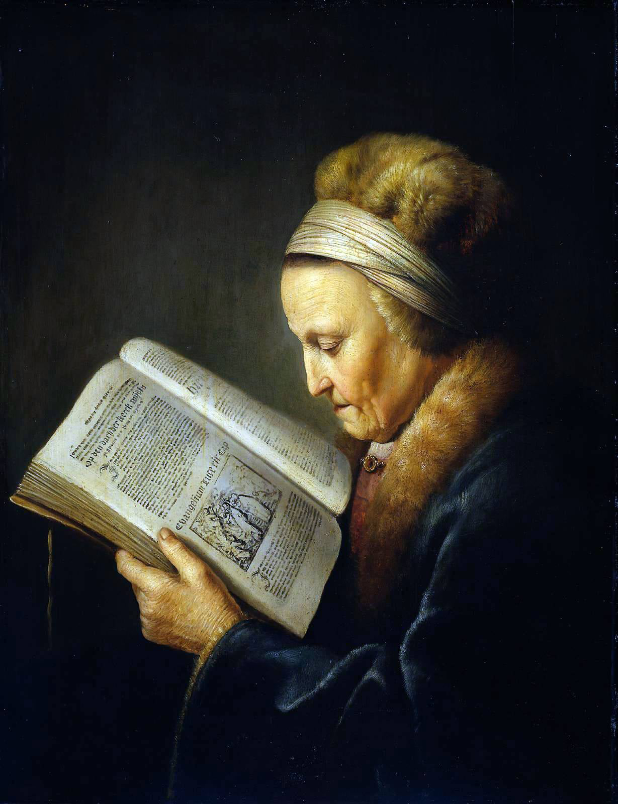  Gerrit Dou Old Woman Reading a Lectionary - Canvas Print